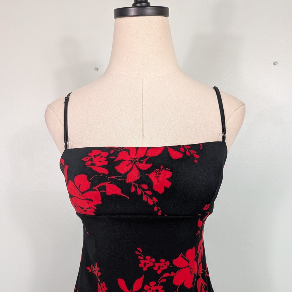 Vintage Midi Dress M Red Black 90S Y2K Babydoll Asymmetric Slip High Low Grunge - Picture 5 of 10